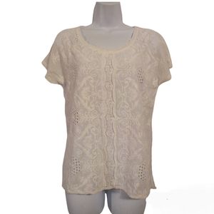 Sundance White Cotton Lace Floral Blouse